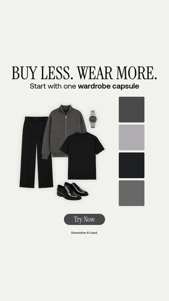 Black trousers, grey zip knit and black tee with a charcoal palette