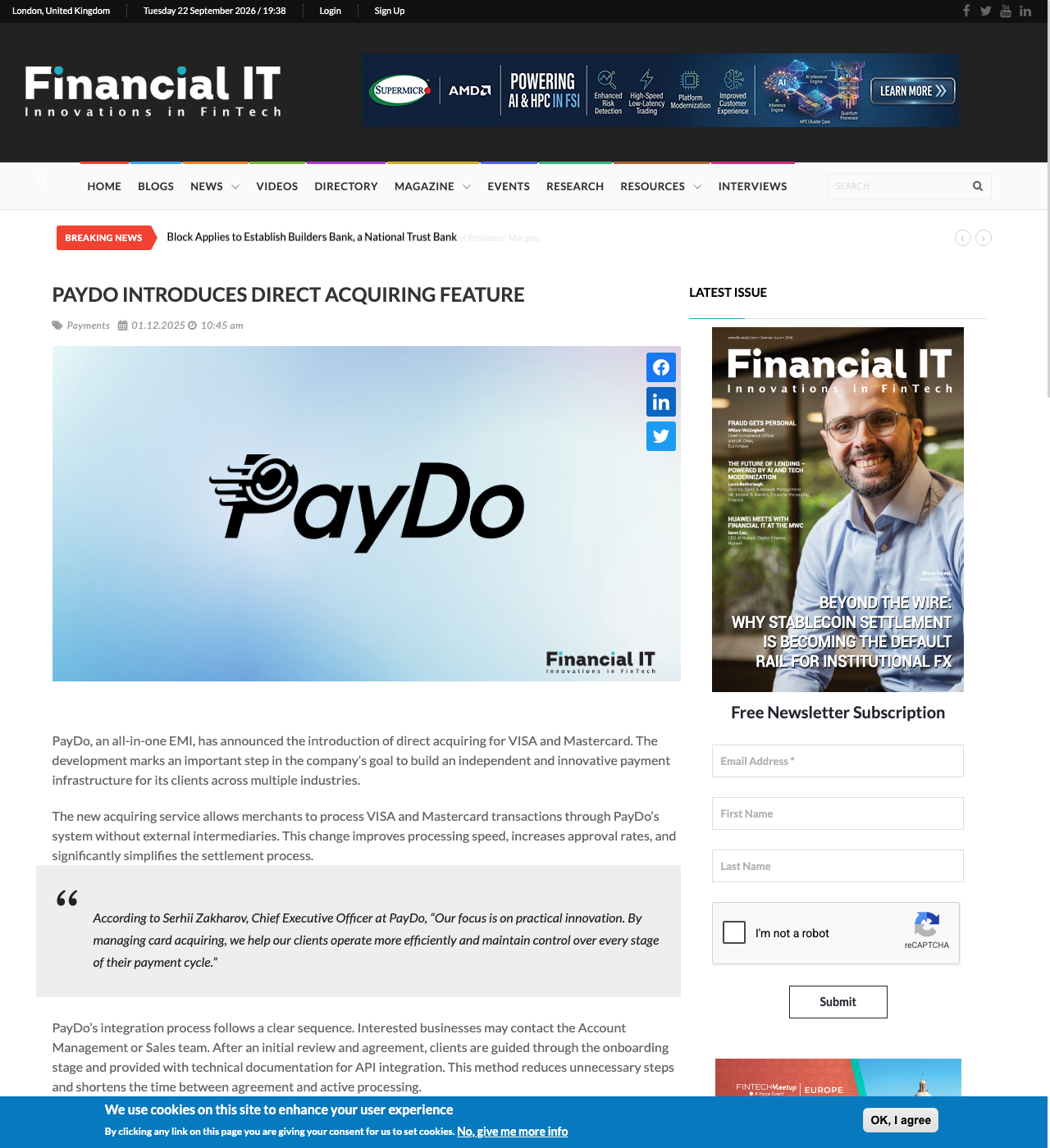 Financial IT article on PayDo direct acquiring